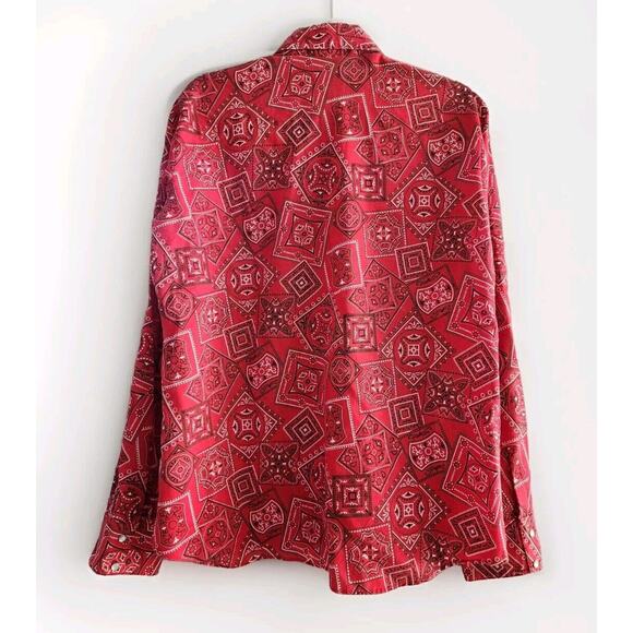Vtg Rockmount Ranch Wear 70s Red Bandana Print Pearl Snap Button Down Shirt 40 - Picture 2 of 10
